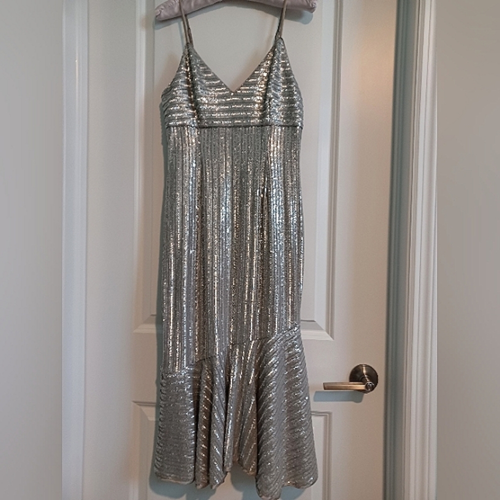 Saylor Spaghetti Strap V Neck Midi Mermaid Dress With Sequins Size S EUC